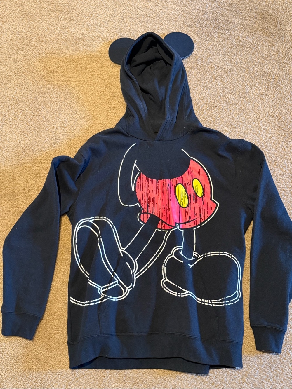 Disney Black Hoodie with Red & Yellow Character Graphic and Ear Hood